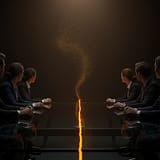 Steering Committee am Konferenztisch, goldene Lichtlinie als entstehendes Programm - 4. ACDM KI Symposium